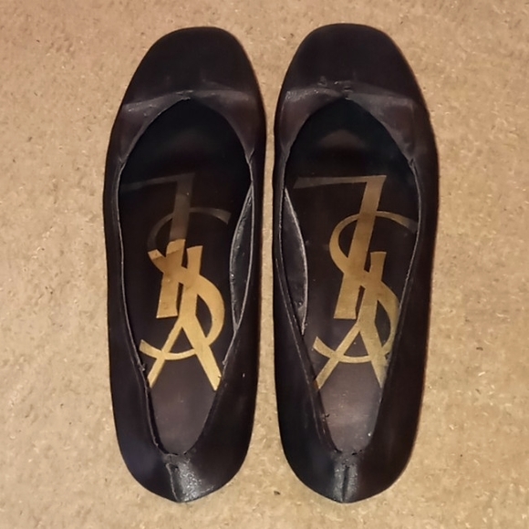 Yves Saint Laurent Shoes - YSL Black Satin Flats